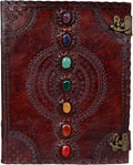 Leather Journal Seven Chakra Medieval Stone Embossed - Handmade 10 x