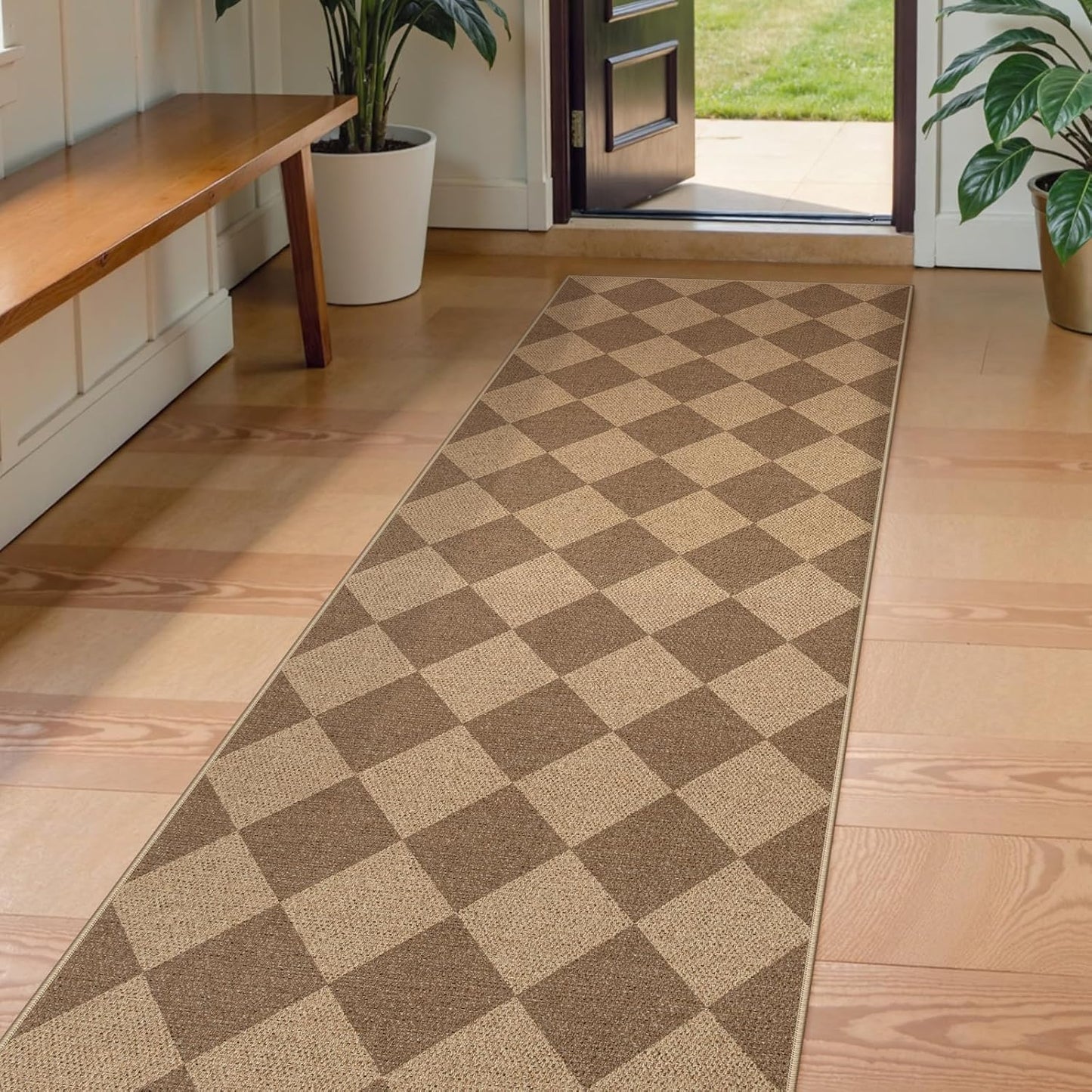 Lahome Checkered Easy Runner Rug for Hallway and Entryway