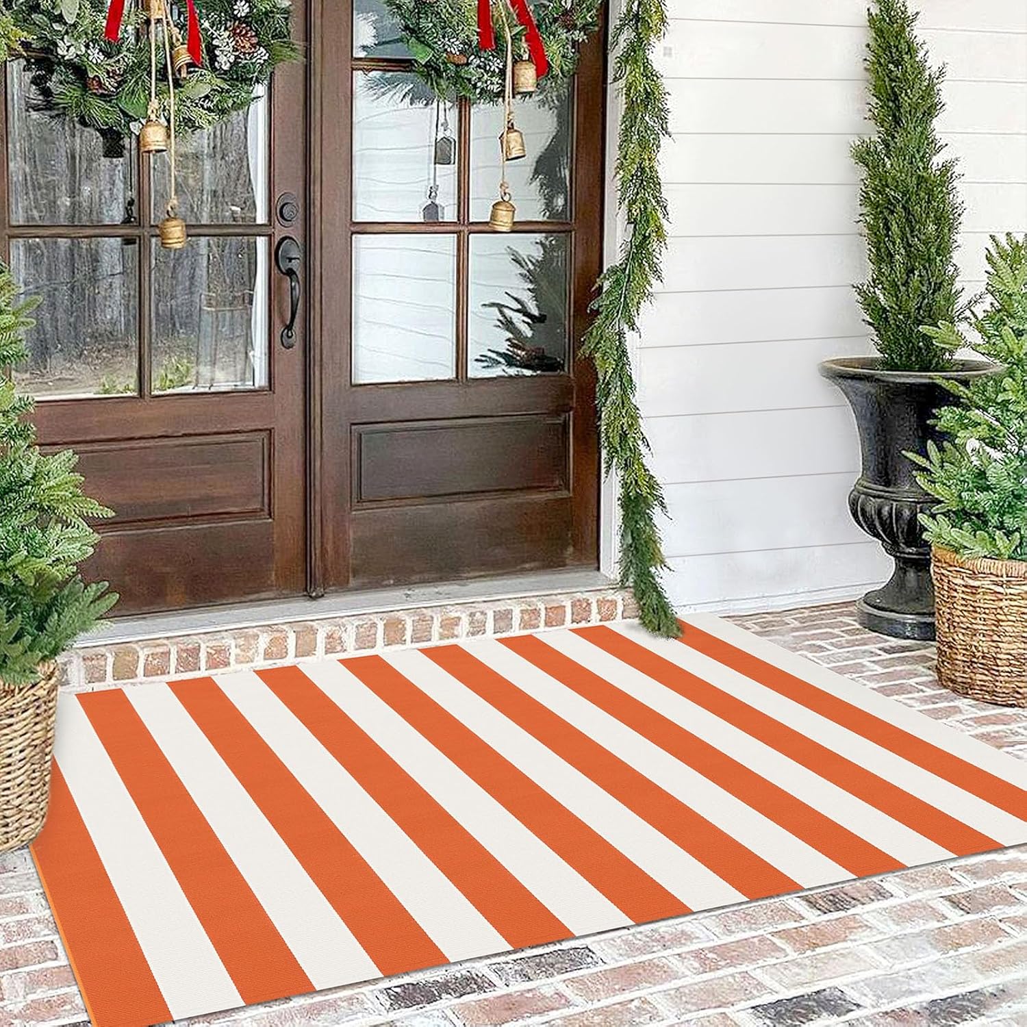 KILOCOCO Halloween Rug 4ftx6ft Striped Outdoor Doormat for Fall