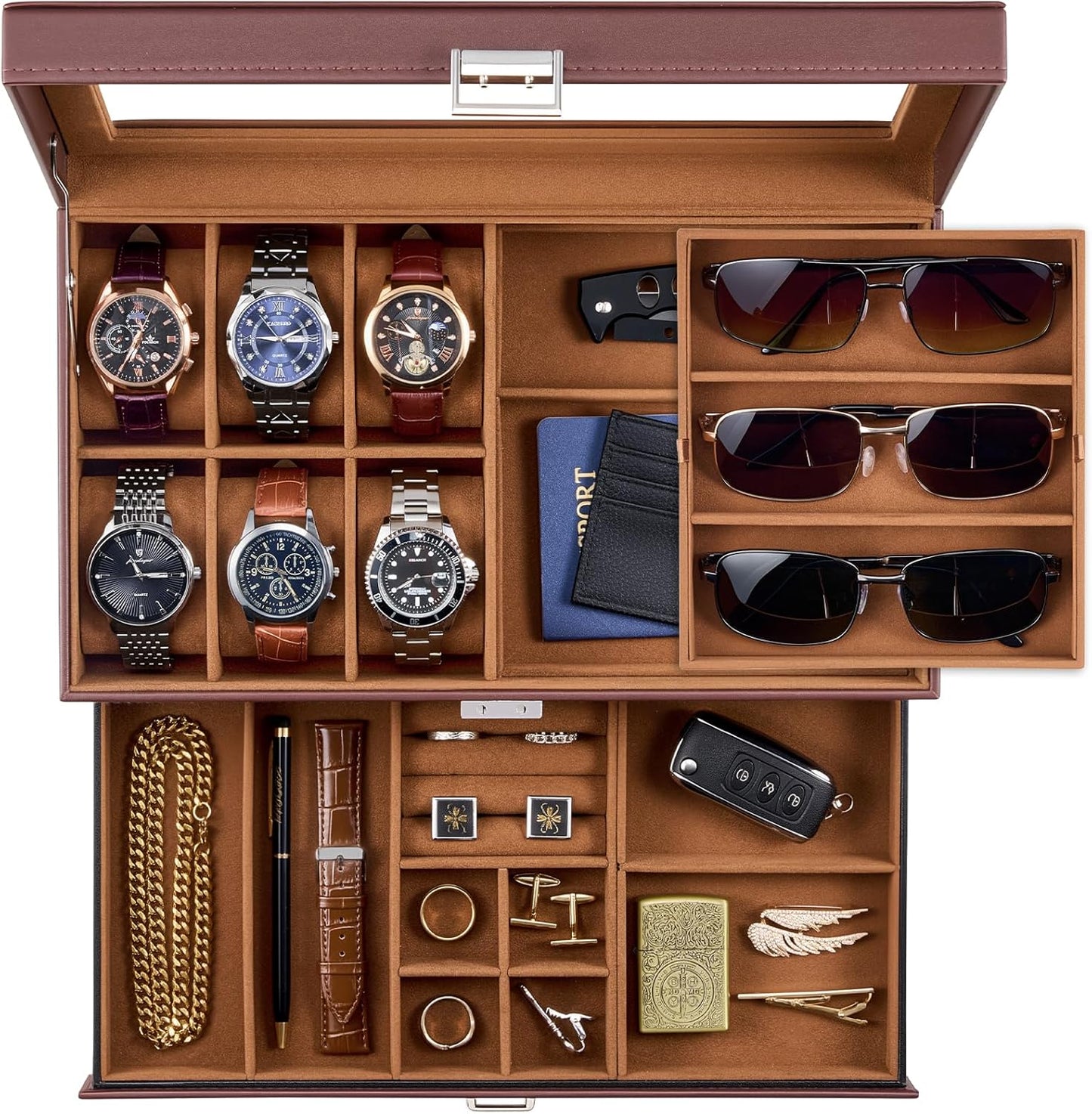 ProCase Mens Jewelry Box with Lockable Watch & Sunglasses Storage