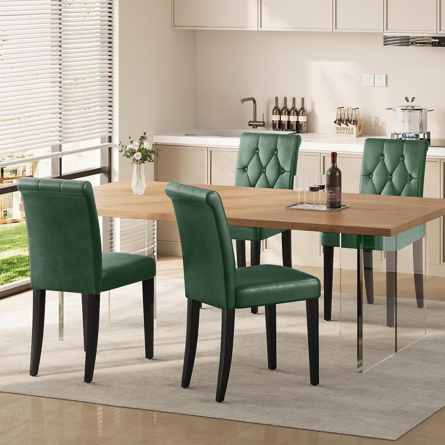 Upholstered Dining Chairs Set of 4 with Button Tufted Design