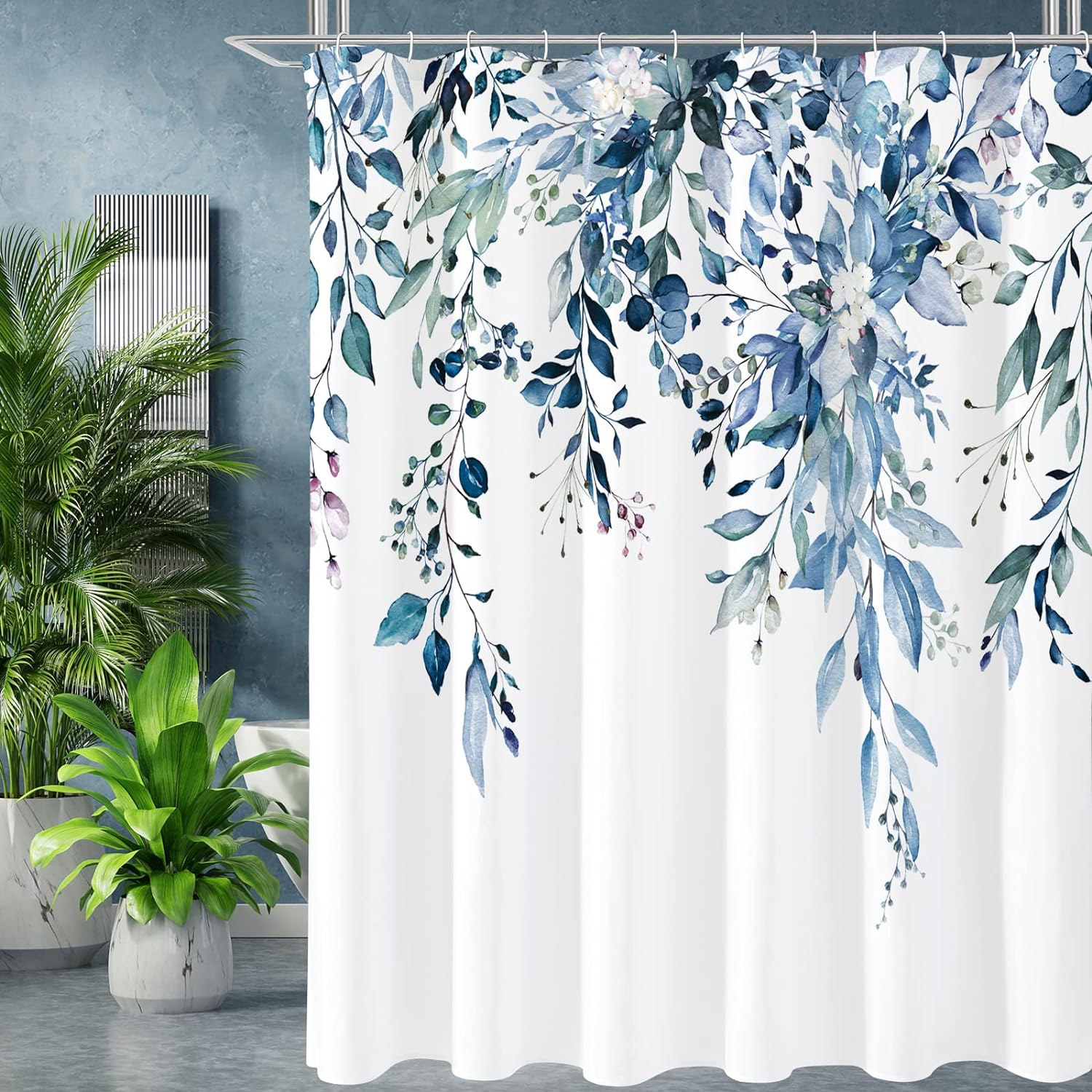Blue Eucalyptus Shower Curtain Set - Relaxing Botanical Escape! 72x72