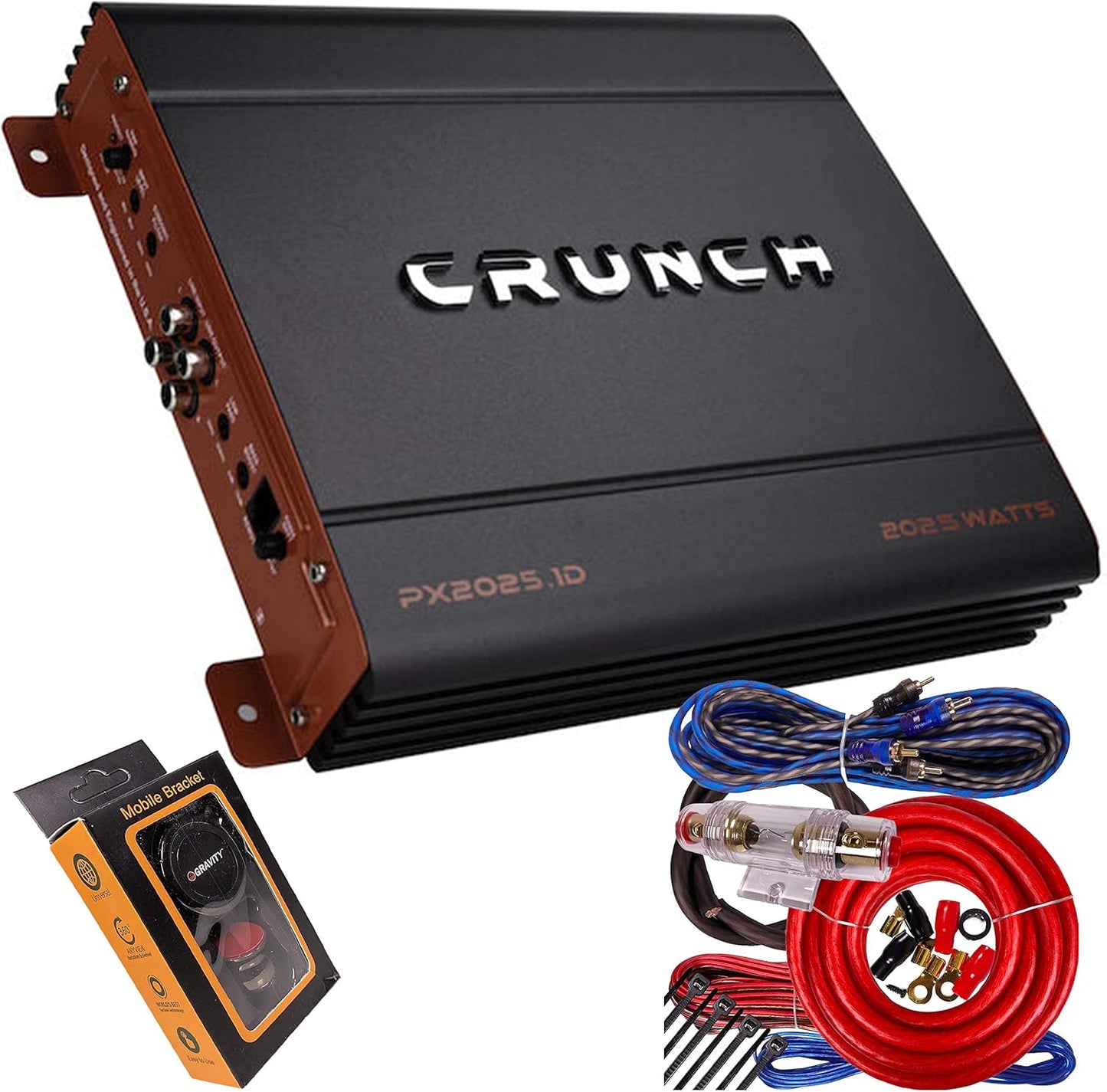2000W Crunch Subwoofer Amp Bundle: Built-in Bass Control + Gravity Magnet Phone Holder!