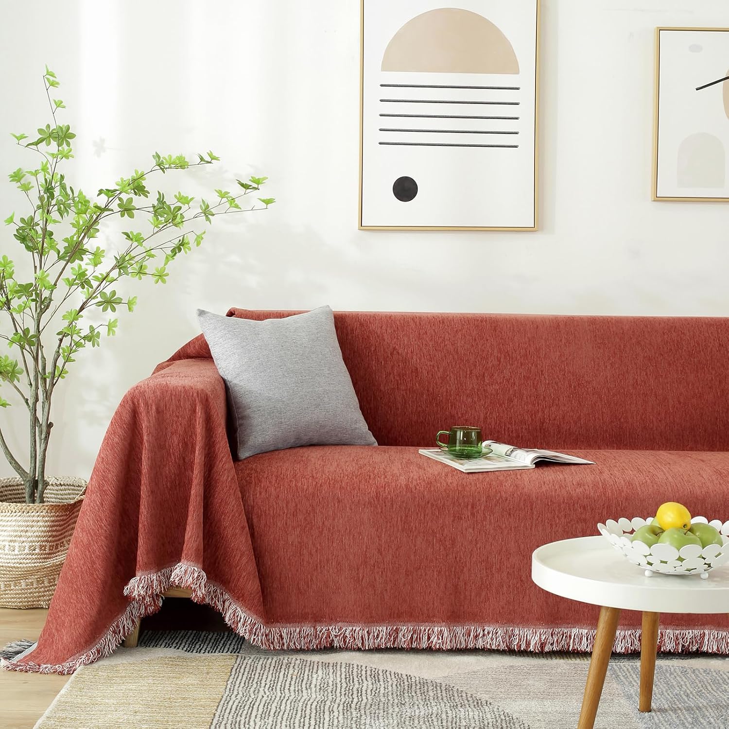 Chenille Couch Covers for Dogs - Brick Red Sofa Protector