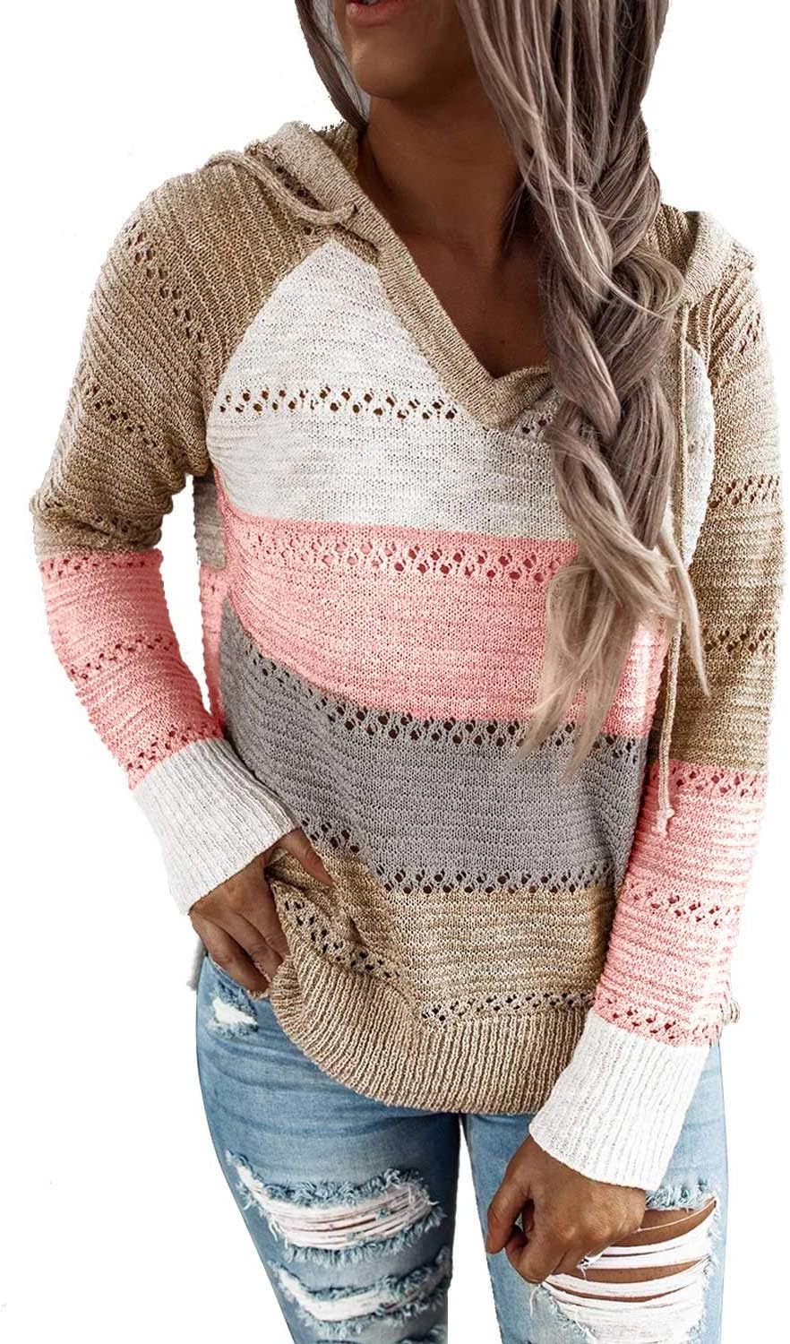 FEKOAFE Women's Striped Color Block Hoodies for Fall Fashion