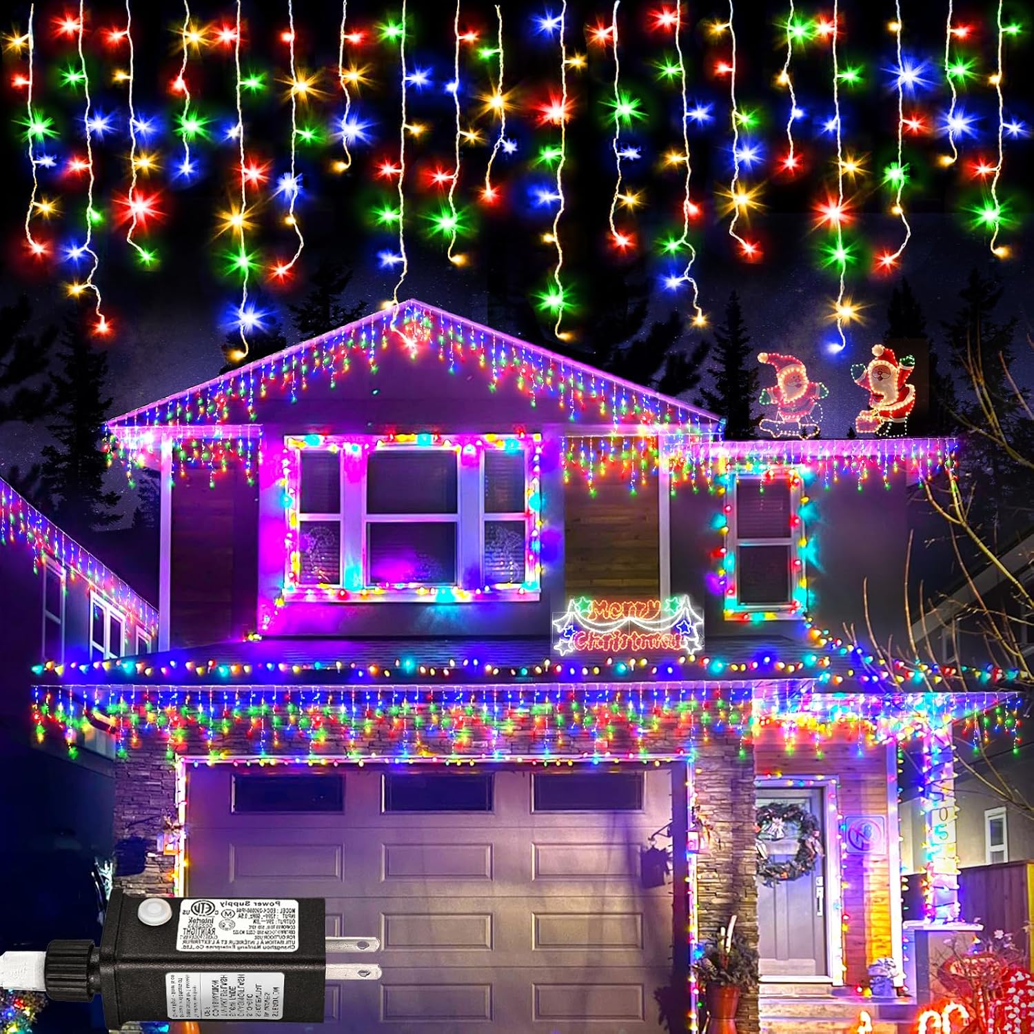 99ft Colored Christmas Lights Outdoor with 1216 LED Icicle Lights