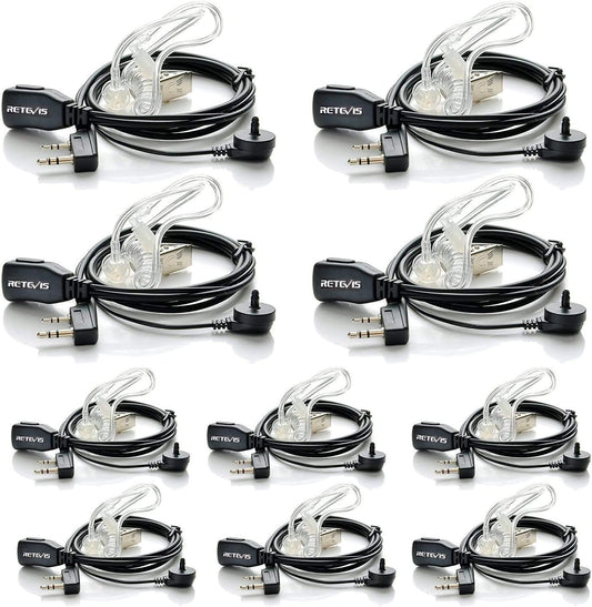 10-Pack Retevis Acoustic Tube Headset ~ 2 Pin Mic Earpiece
