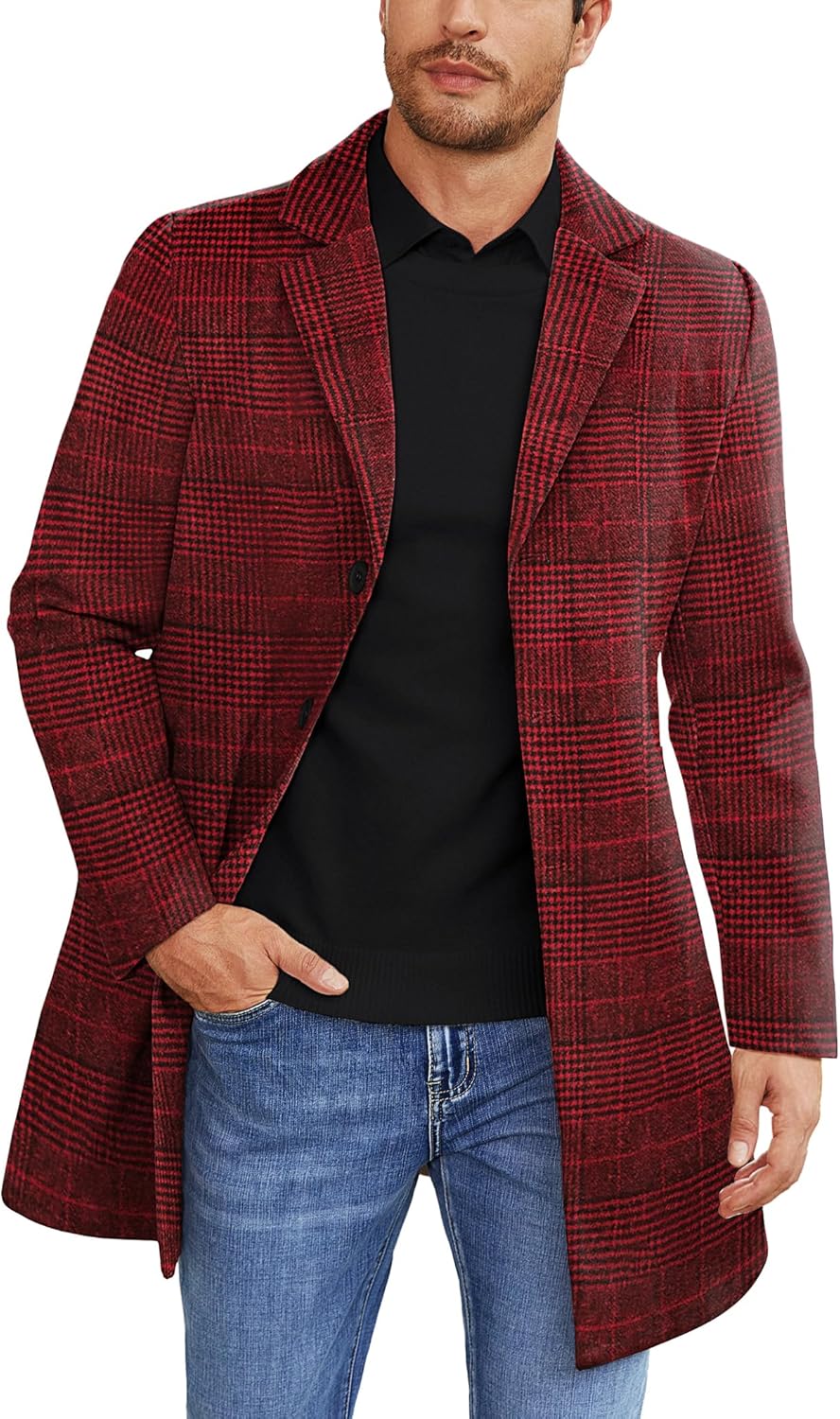 Stylish Mens Wool Blend Coat for Winter - Classic Peacoat