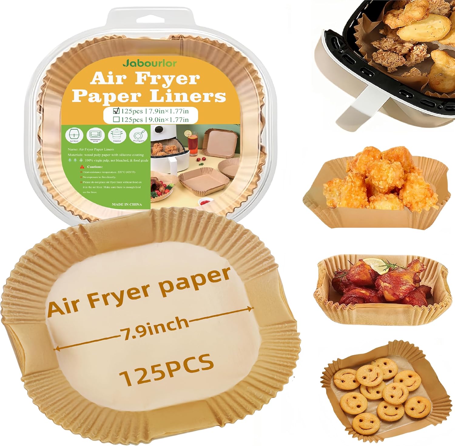 Non-Stick Air Fryer Liners 7.9 Square - 125 Pcs