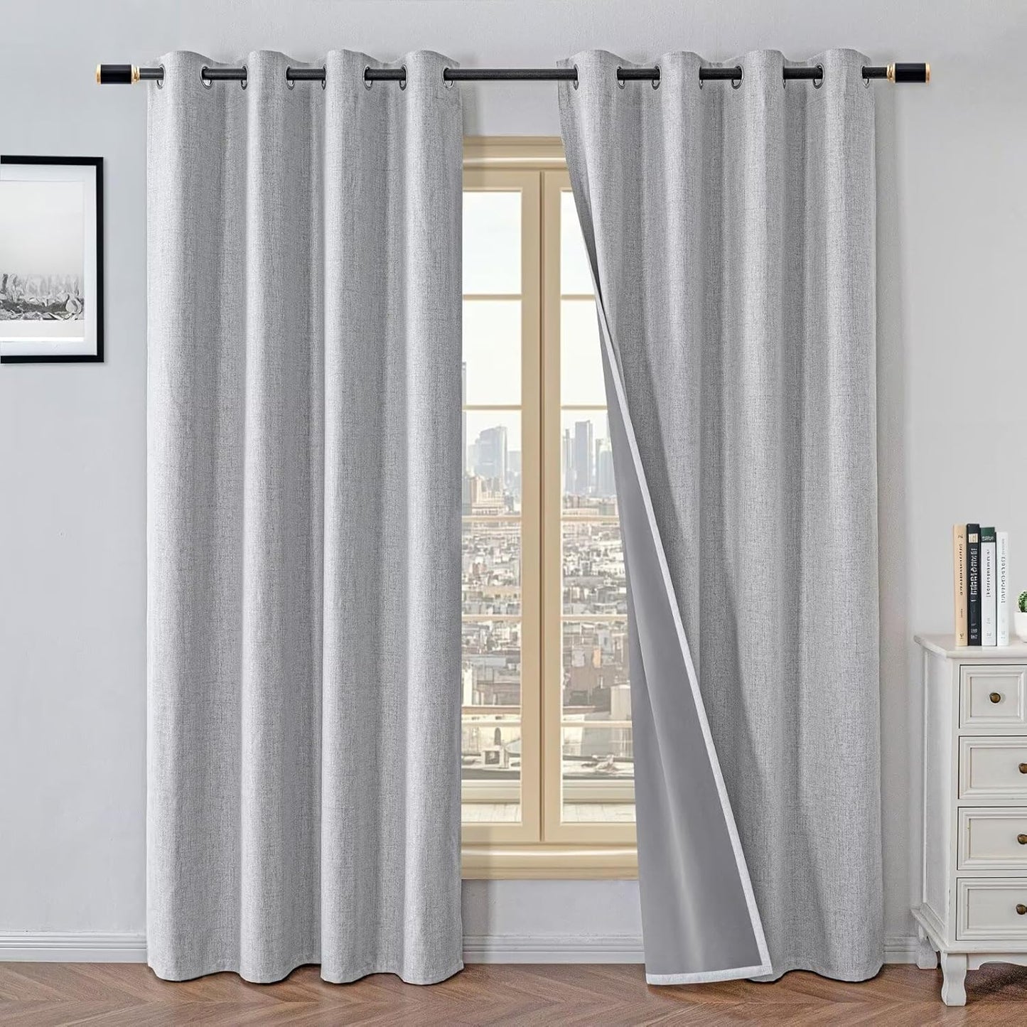 100% Blackout Curtains for Living Room, Off-White Thermal Drapes