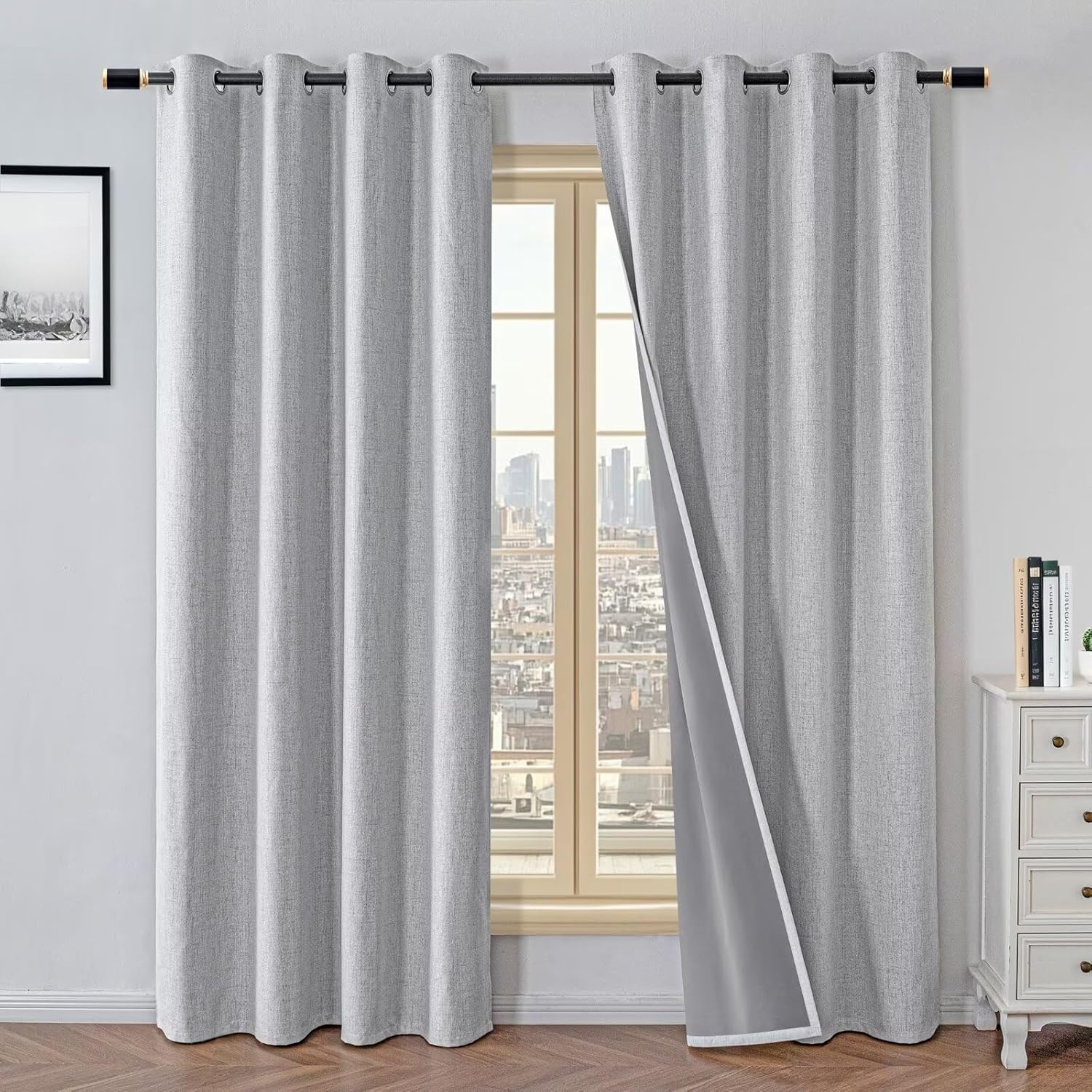 100% Blackout Curtains for Living Room, Off-White Thermal Drapes