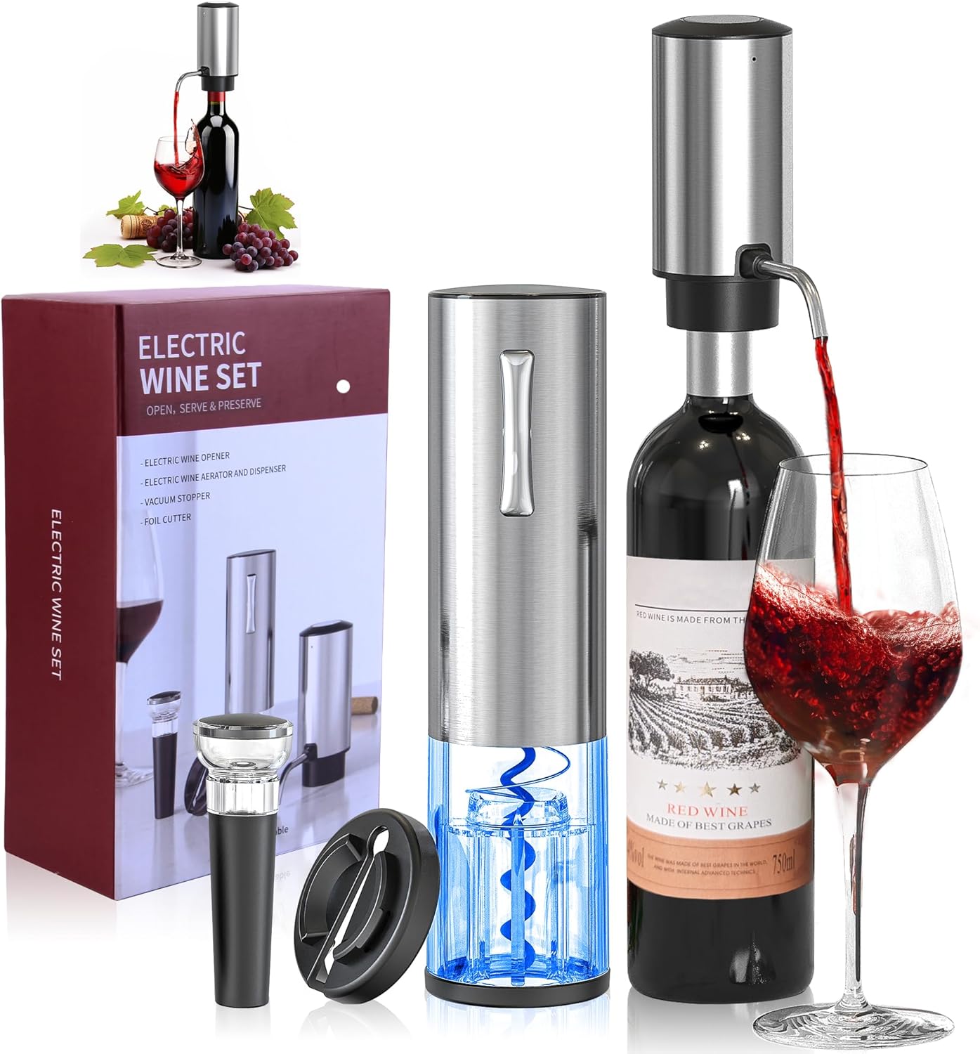 4-in-1 Rechargeable Electric Wine Opener Gift Set for Wine Lovers