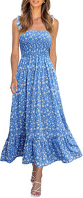 Imily Bela Womens Summer Floral Tie Strap Maxi Dress - Airy Boho Style