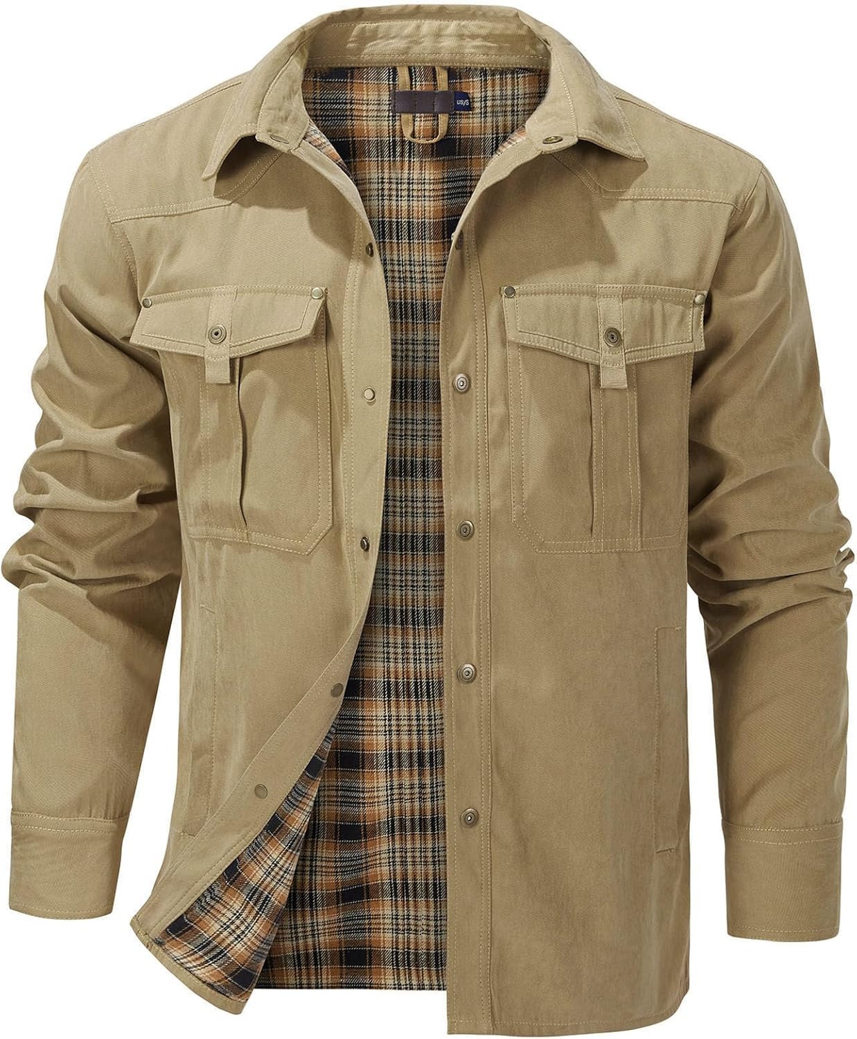 Flygo Mens Flannel Lined Shirt Jacket for Rugged Outdoor Style
