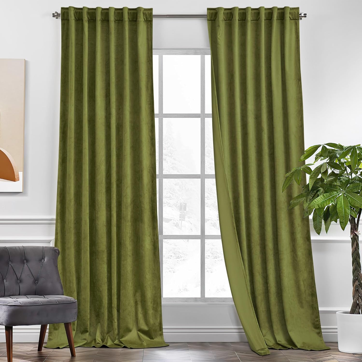 KGORGE Olive Green Velvet Curtains for Luxurious Home Decor