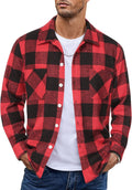Men's Flannel Shirt Jacket Plaid Button-Down - Warm Fleece Lining