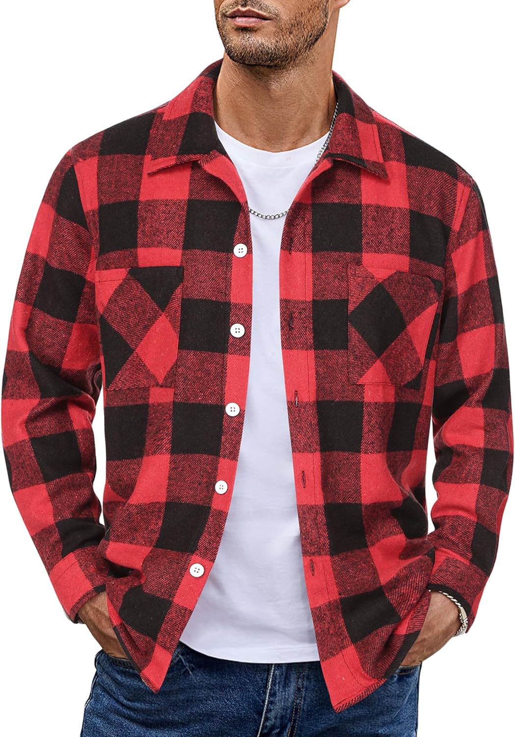 COOFANDY Men's Flannel Shirt Jacket - Stylish Plaid Design