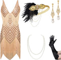 Women's 1920s Flapper V Neck Slip Dress - Sequin Fringe Midi