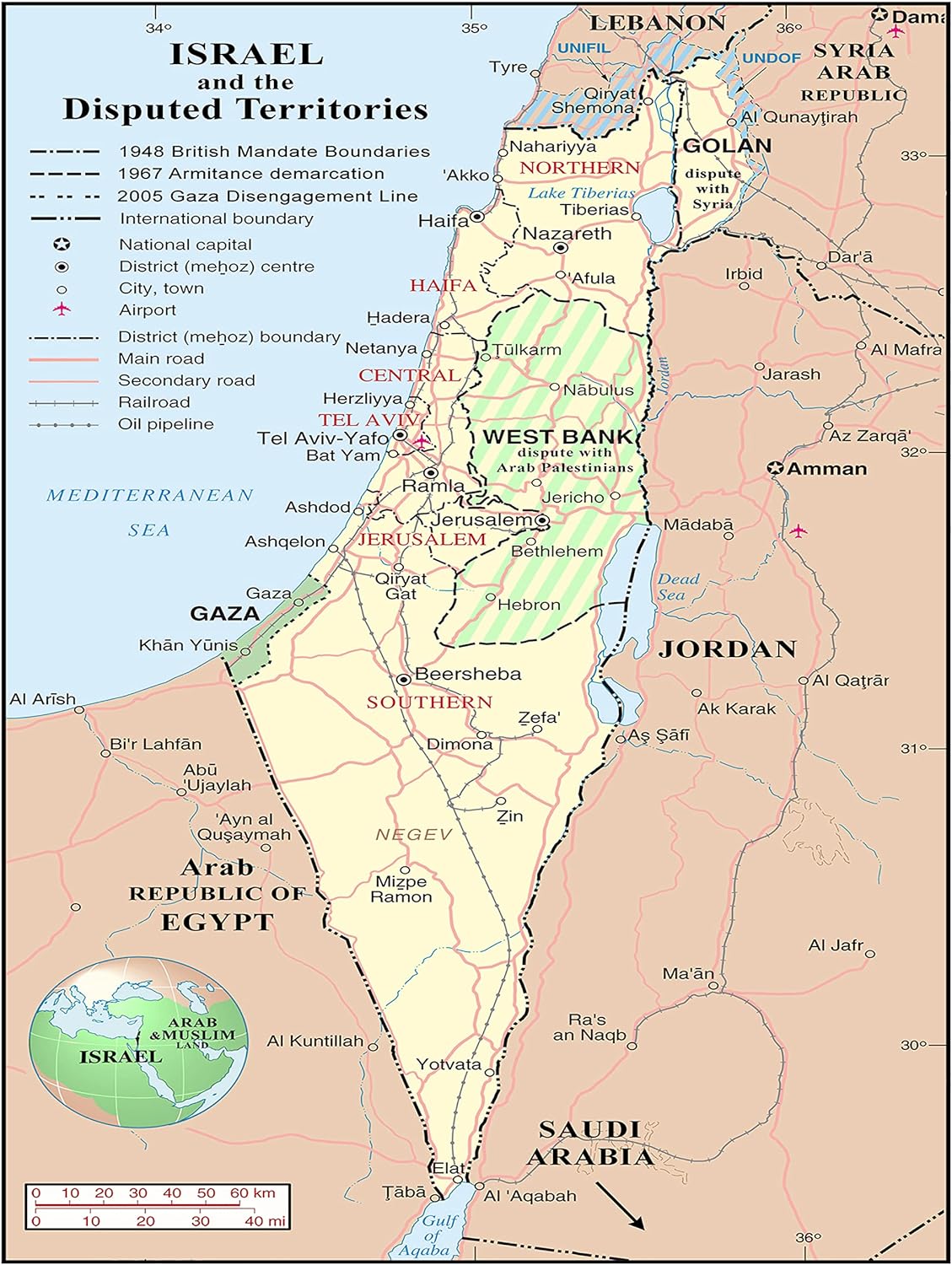 Israel Map Poster: Large Detailed Map with Disputed Territories