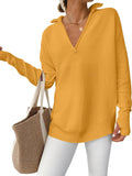 Womens Quarter Zip Ribbed Knit Pullover Sweater - Thumb Hole