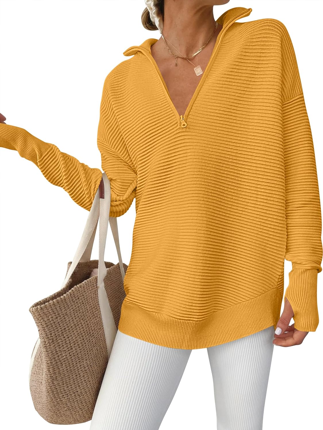 Womens Long Sleeve Quarter Zip Pullover Sweater for Casual Style