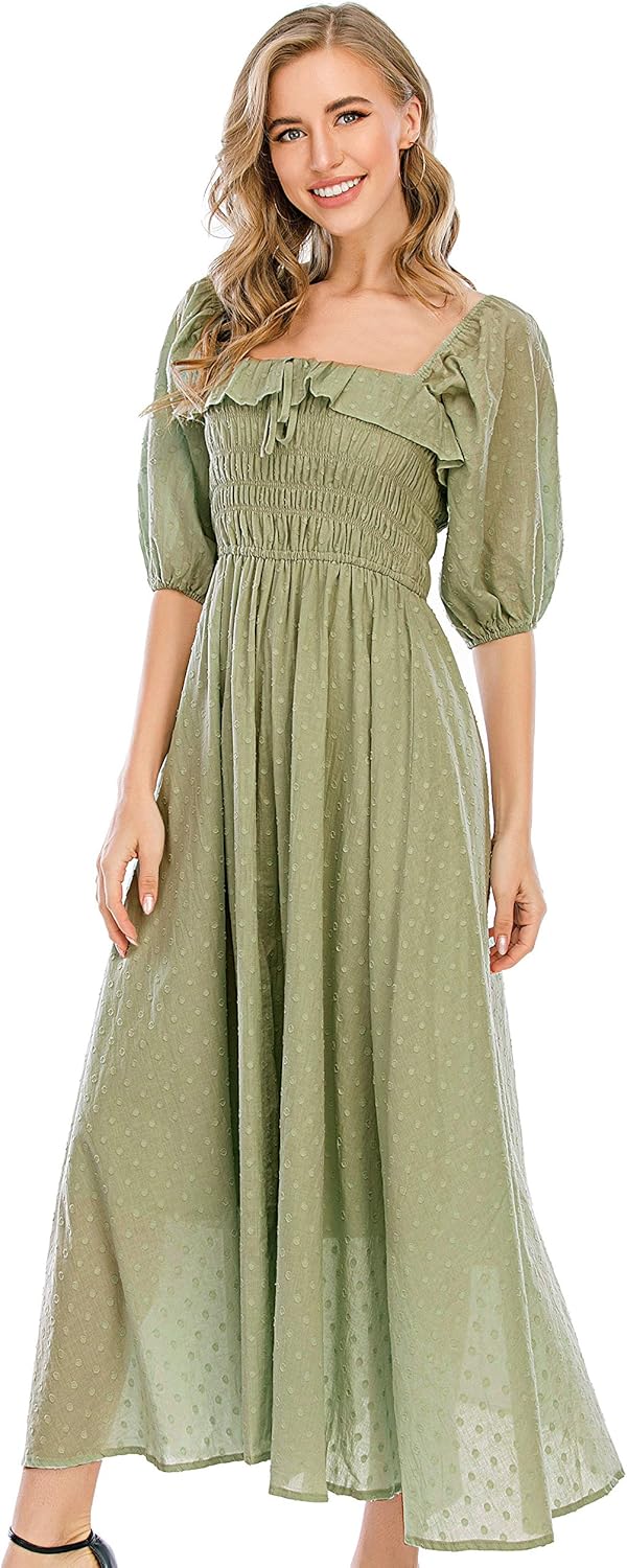 Ruffled Vintage Elegant Backless A Line Flowy Dresses for Women