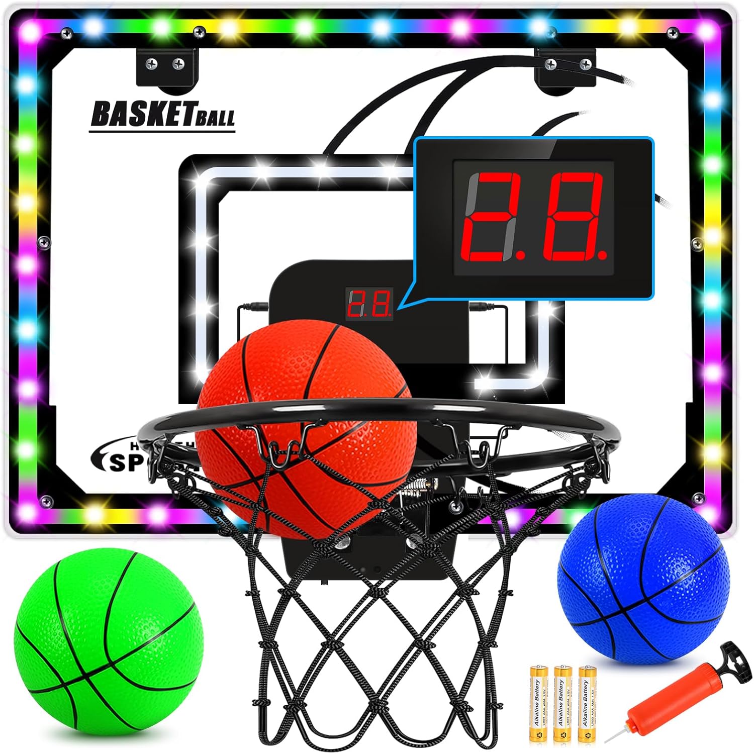 Mini Indoor Basketball Hoop for Kids with LED Light & Scoreboard