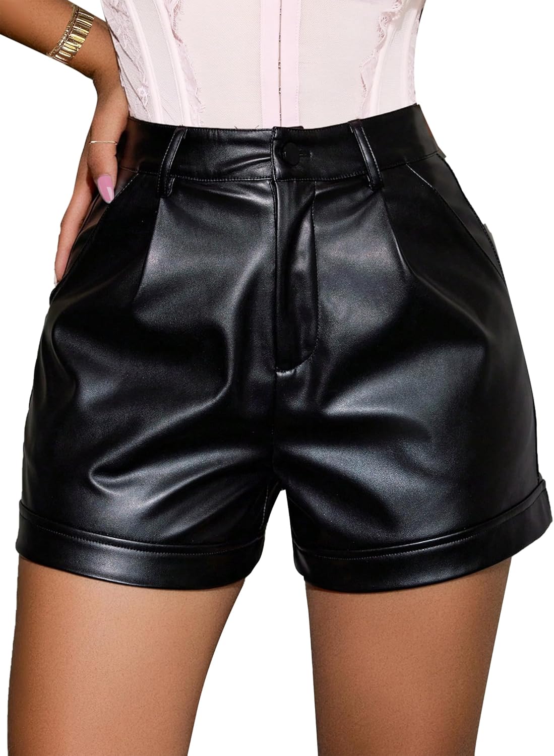 Faux Leather High Waisted Shorts for Women - Stylish Casual Wear