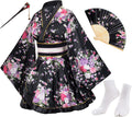 Japanese Anime Women's Satin Kimono Robe 5-Piece Fan Set - Cosplay