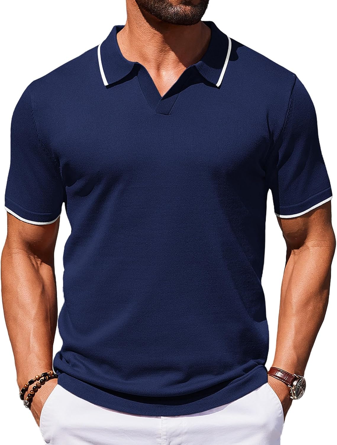COOFANDY Mens Polo Shirts Short Sleeve Casual Knit Vintage Style