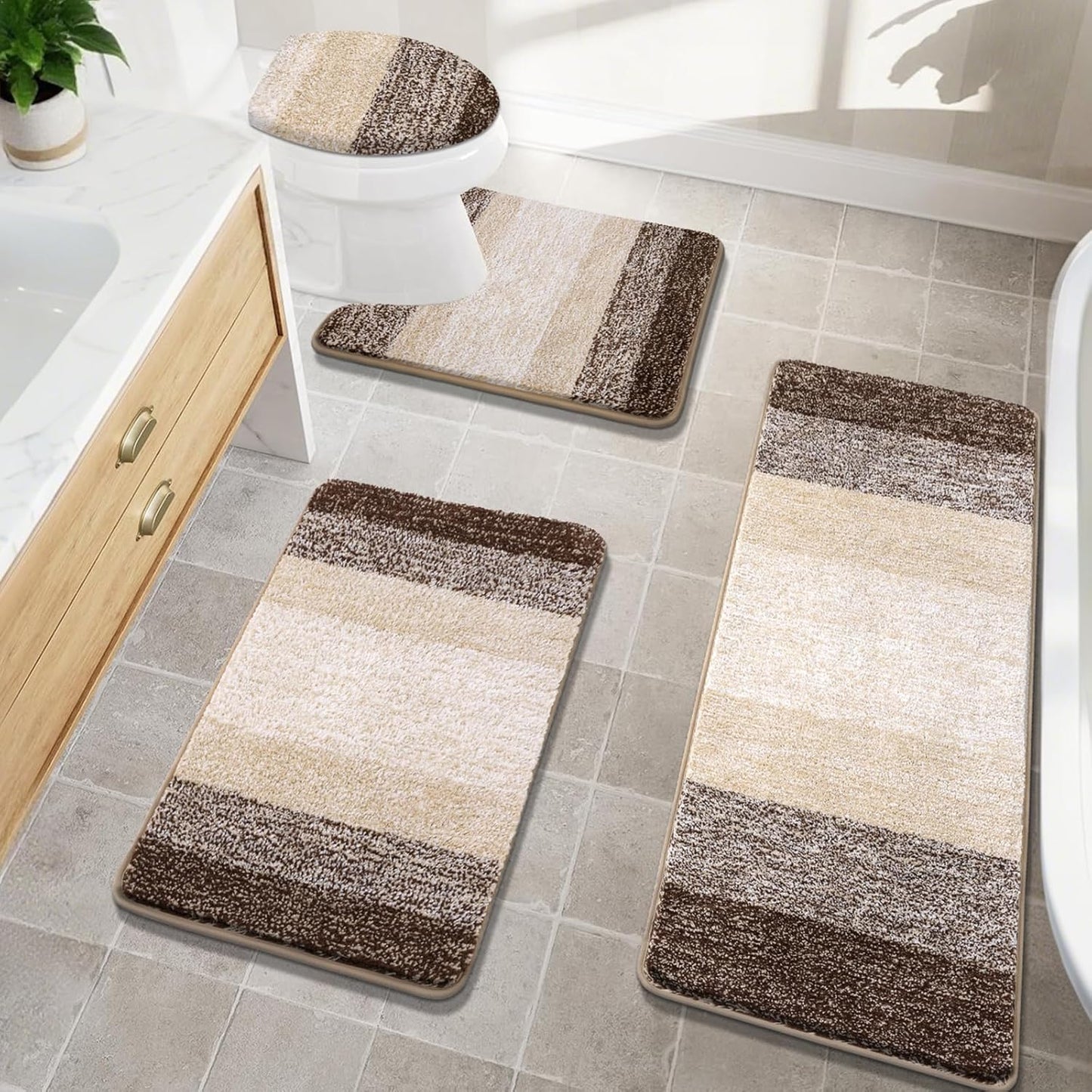 Bsmathom Plush Shaggy Bathroom Rugs Set 4 Piece Non-Slip