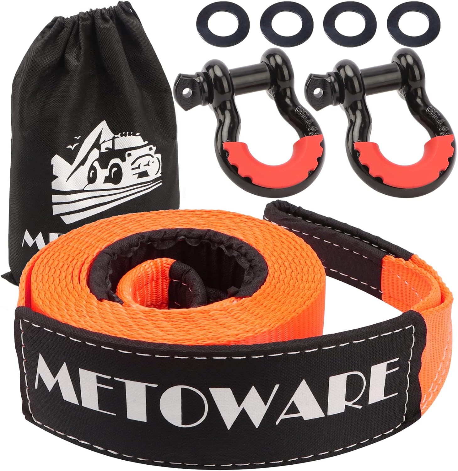 METOWARE Heavy Duty Tow Strap Recovery Kit for Off Road Use