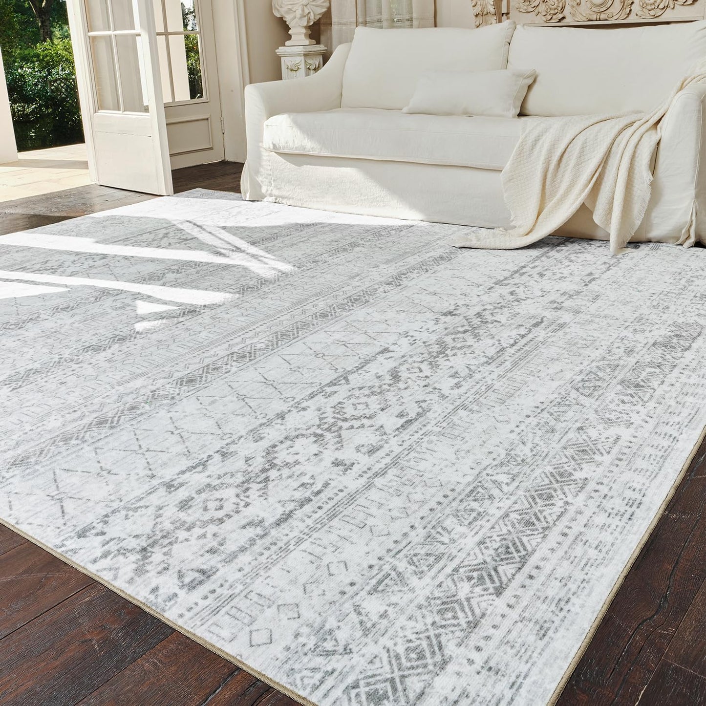 Boho Moroccan Area Rug - 5x7 Machine Washable Soft Carpet
