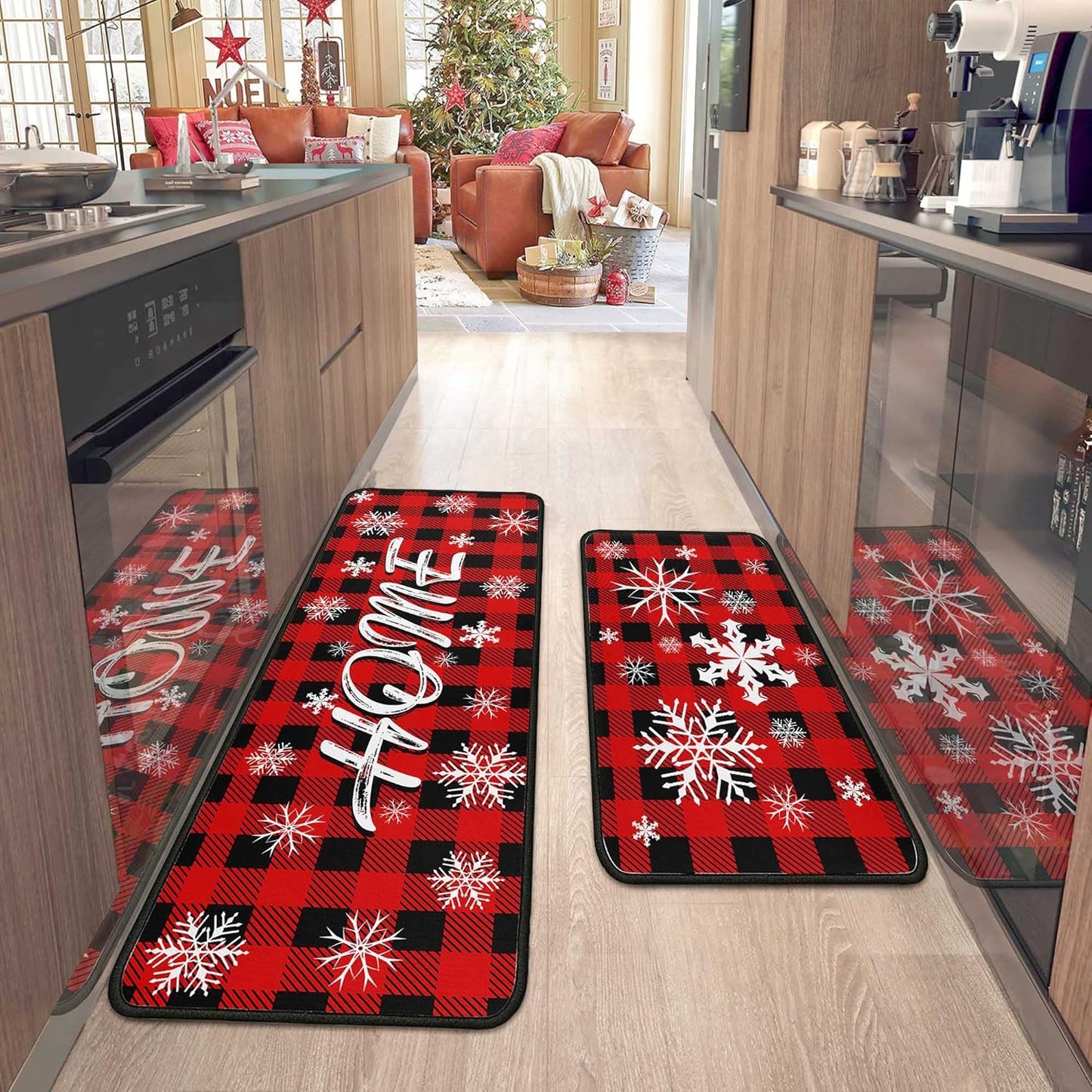 2 Pcs Christmas Kitchen Rugs Non-Slip Mats for Festive Decor