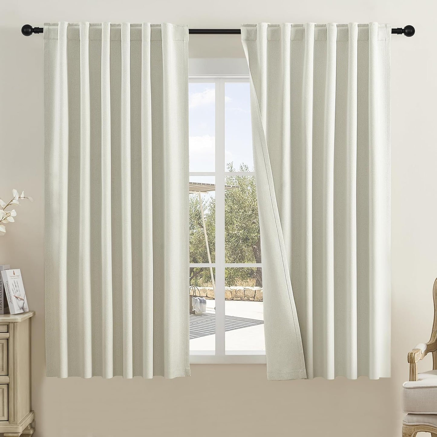 DUALIFE Blackout Natural Linen Curtains for Bedroom and Living Room