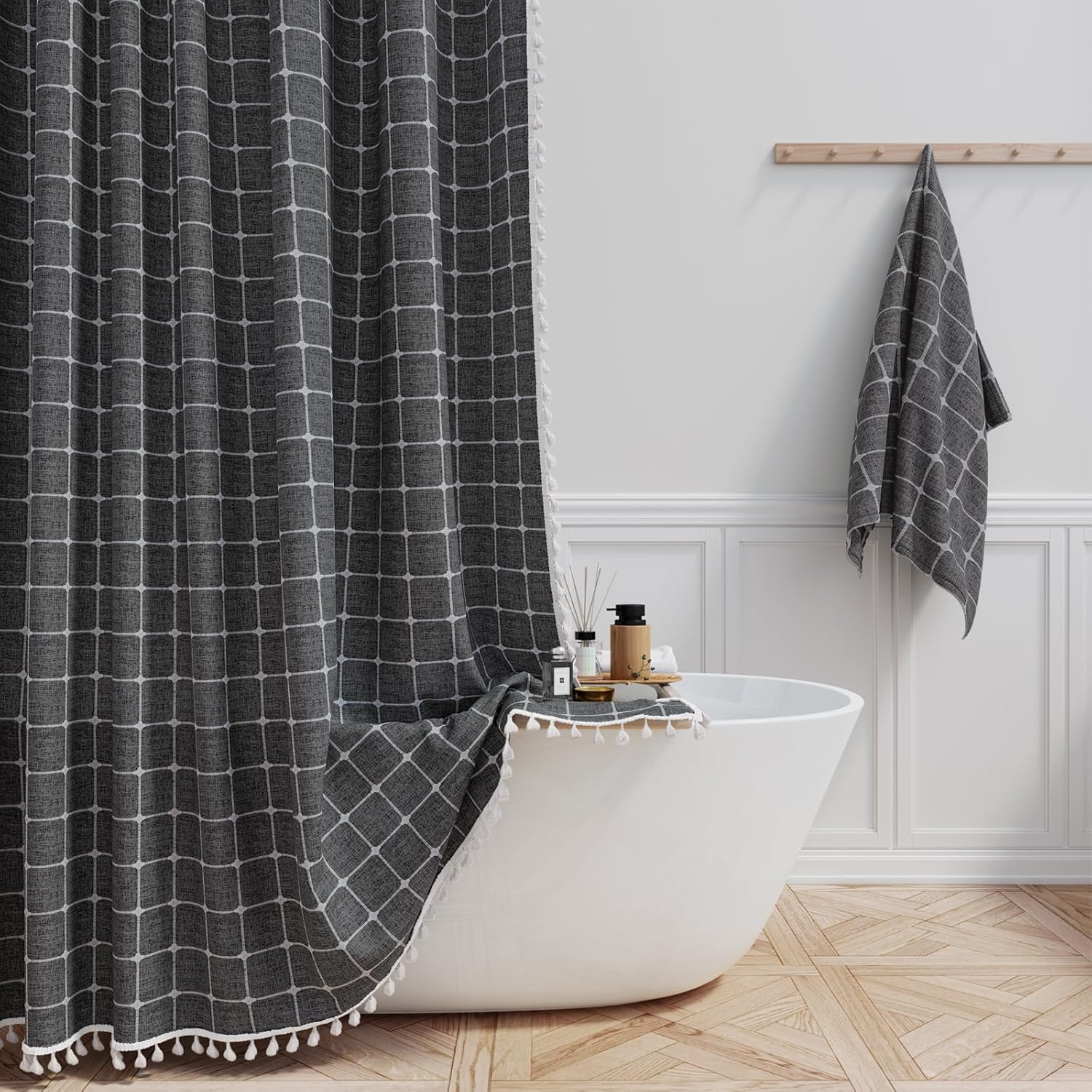 BTTN Extra Long Shower Curtain - Boho Chic Tassel Design