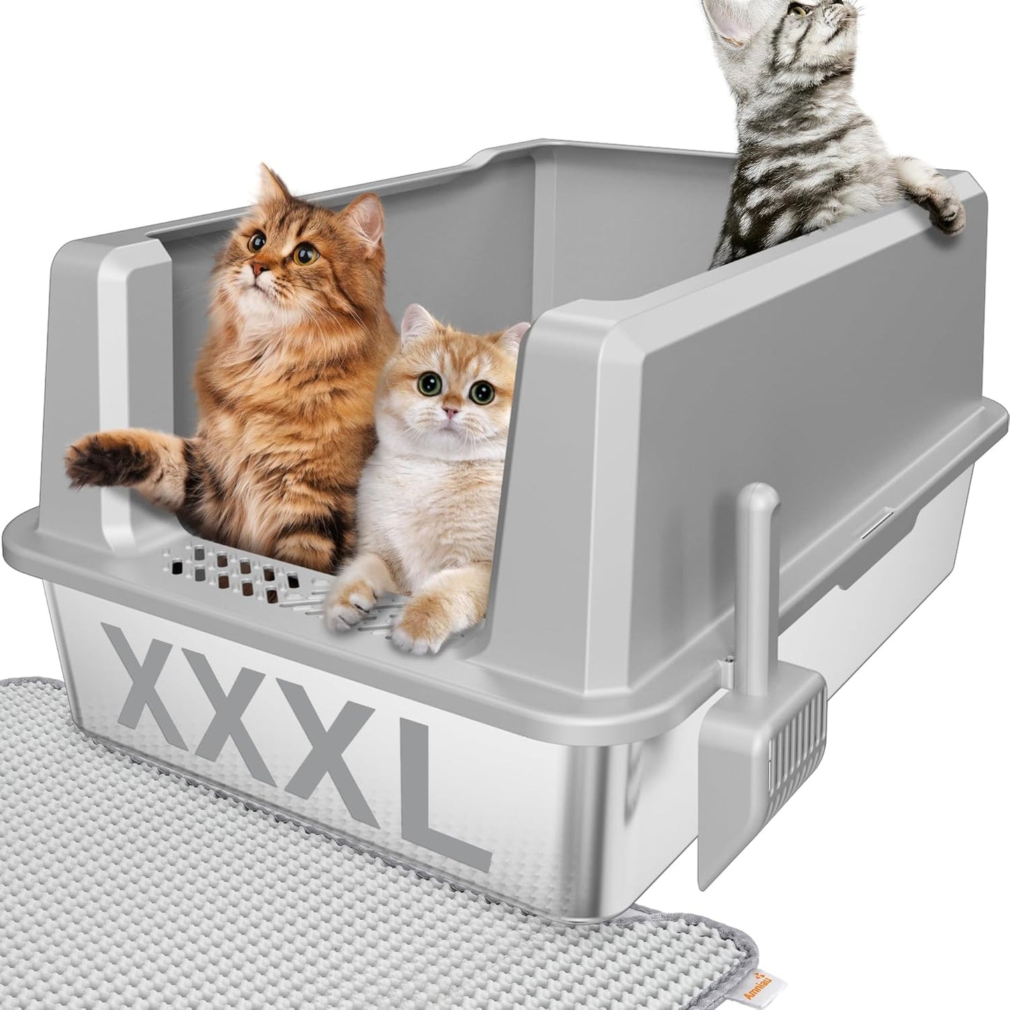 Stainless Steel Jumbo Open Cat Litter Box for Large Cats