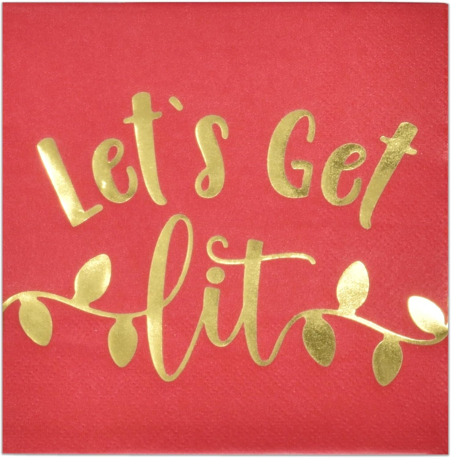 100 Let's Get Lit Christmas Napkins - Festive Gold Foil & Red Design