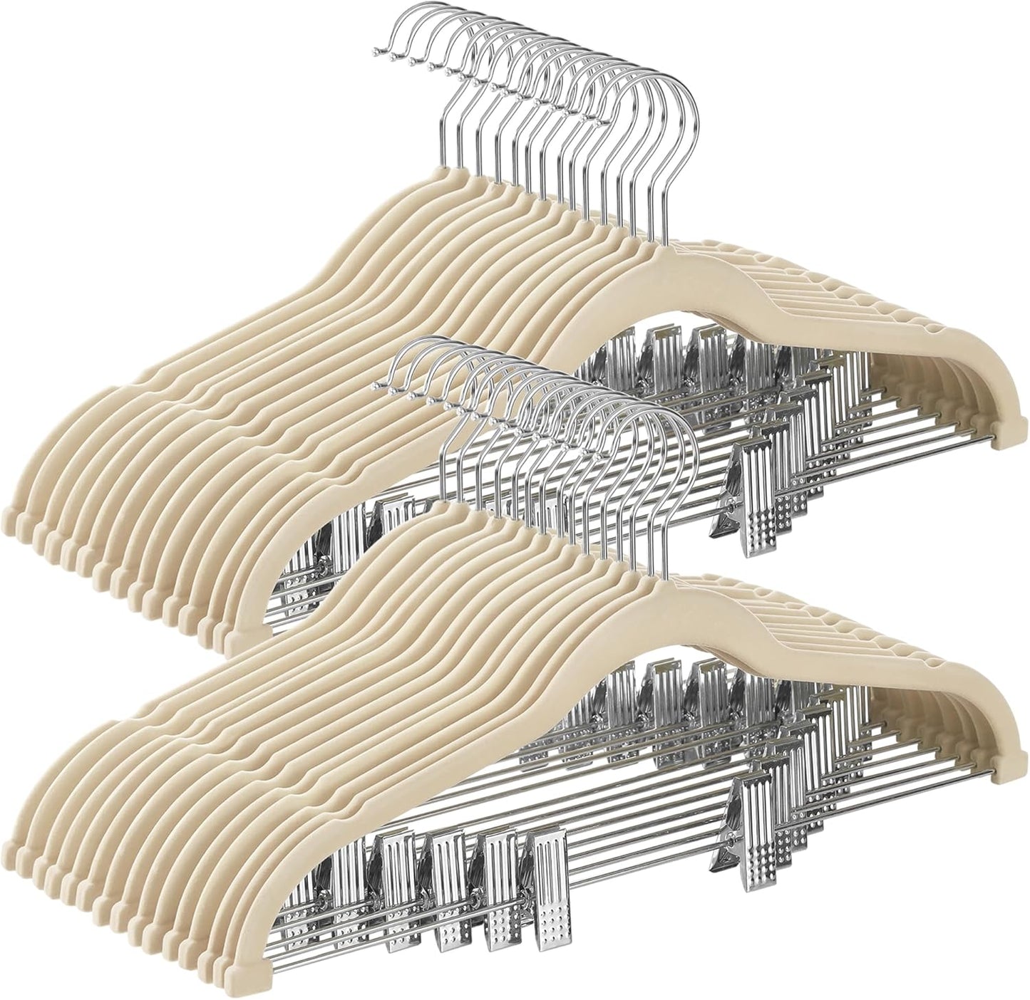 30-Pack Velvet Pants Hangers with Adjustable Clips for Clothes