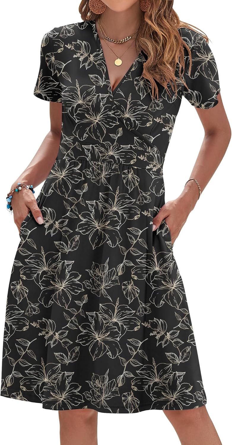 Womens Summer Dresses 2025 Short Sleeve V Neck Floral Sundress
