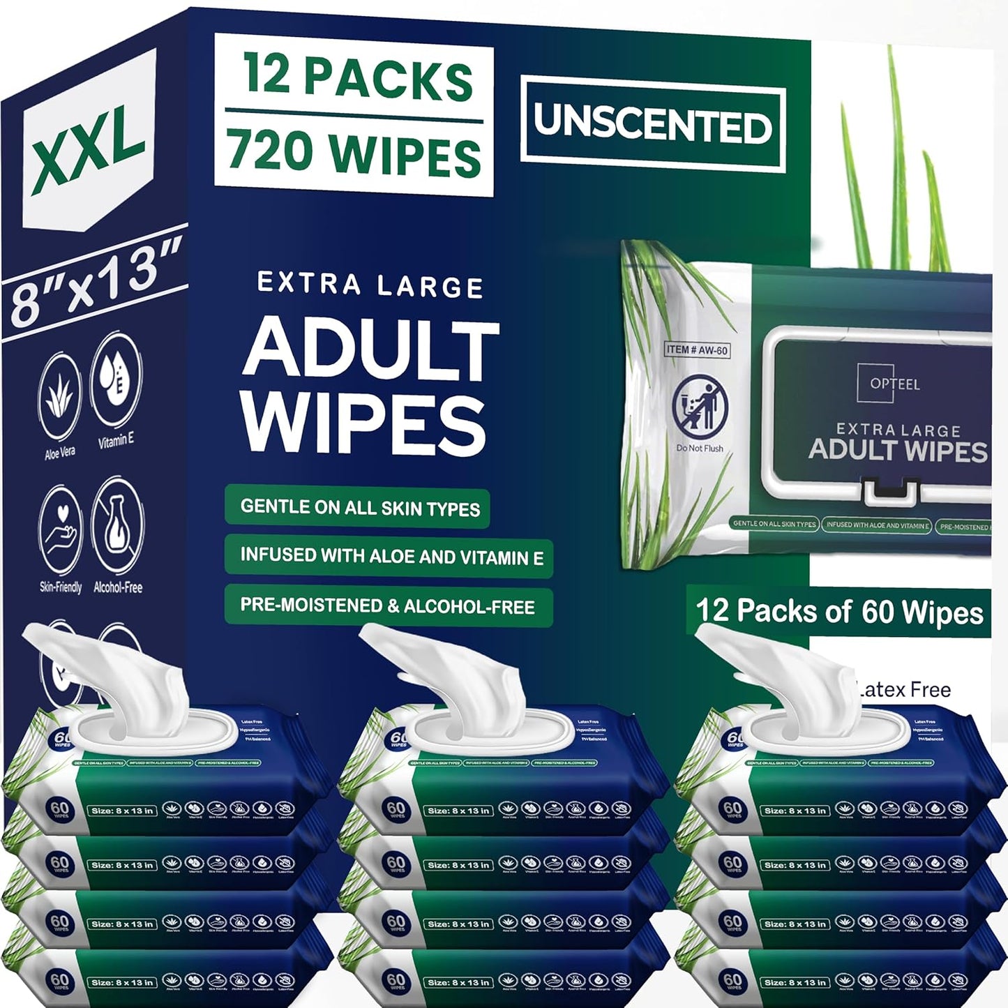 Extra Large Adult Wipes for Elderly Care - 720ct Soft Washcloths