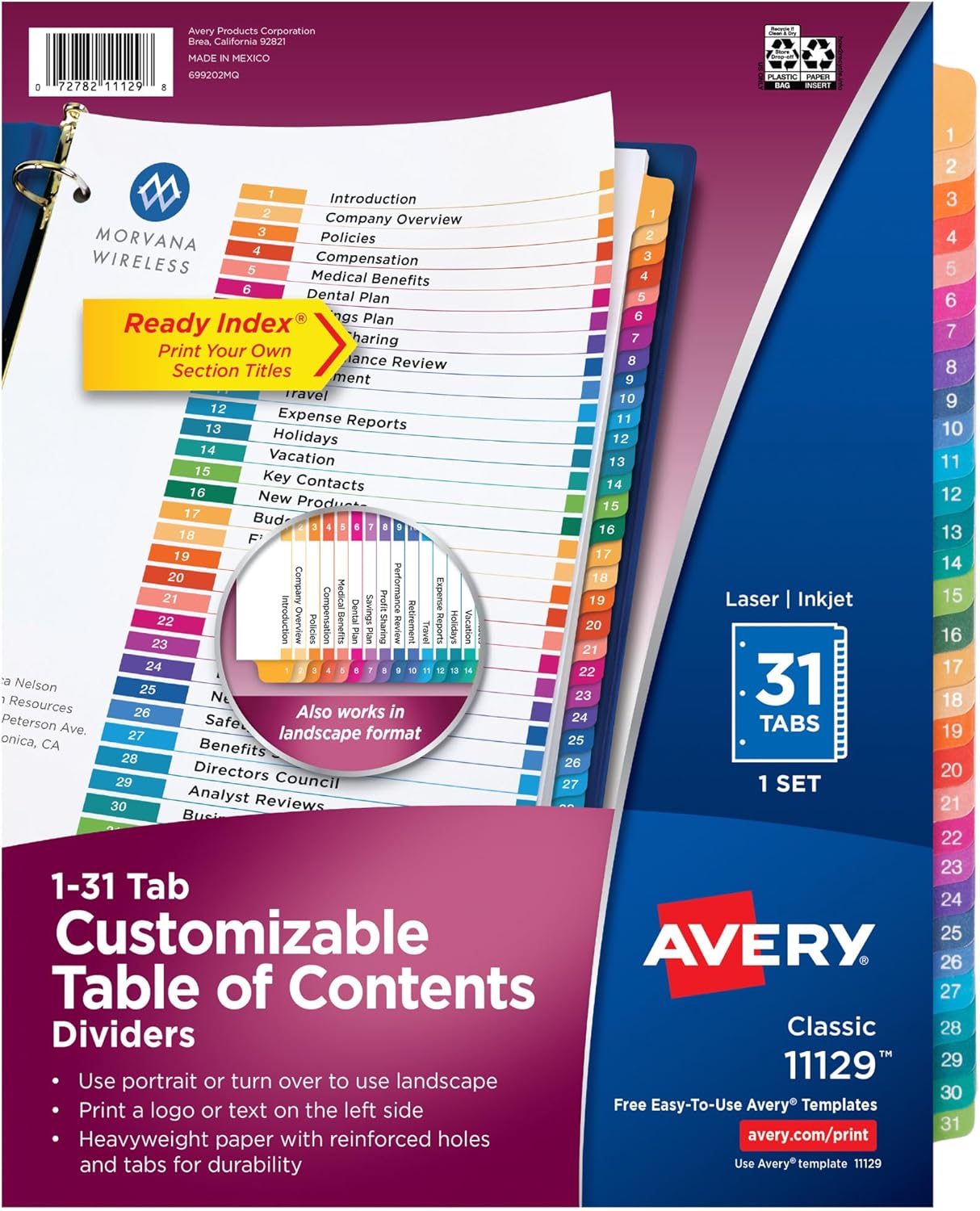 Avery 31-Tab Dividers for 3 Ring Binders with Customizable Tabs