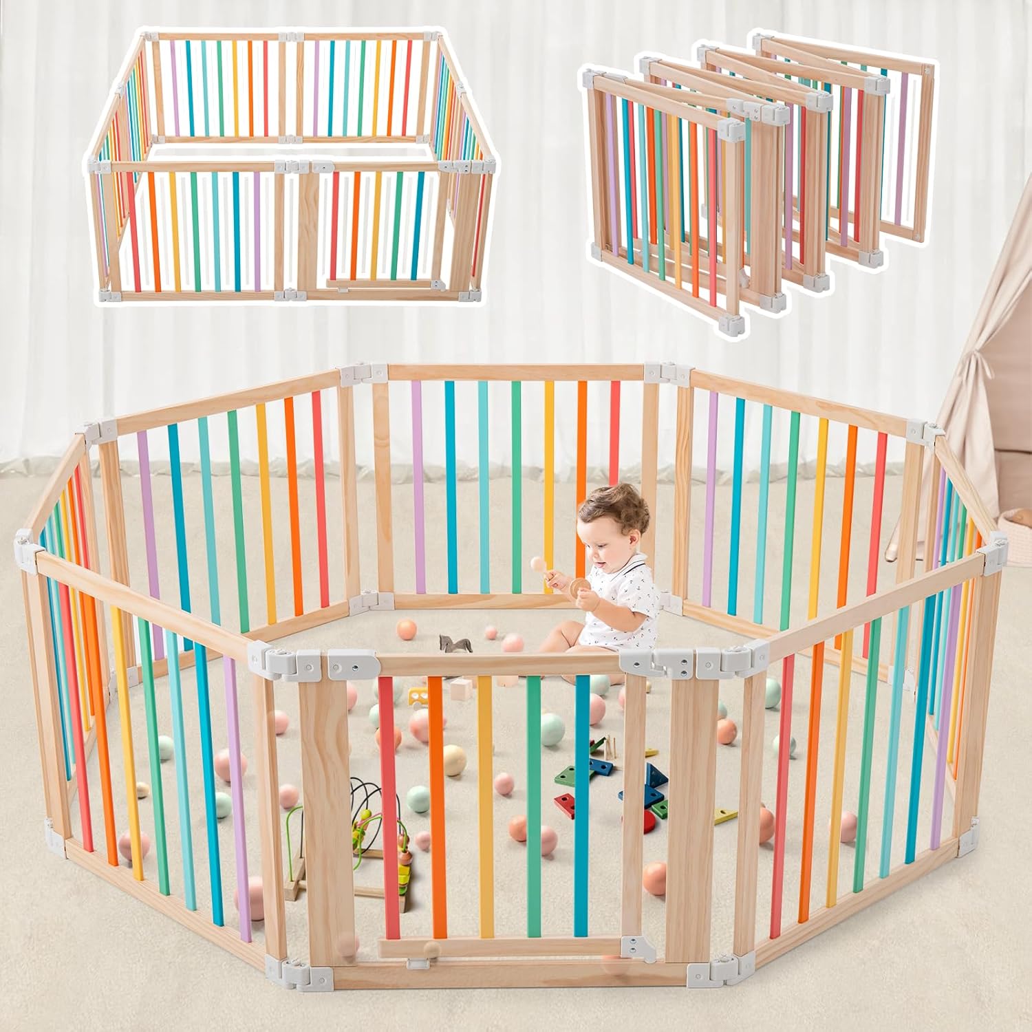 Foldable Wooden Playpen for Babies - Safe and Portable Design