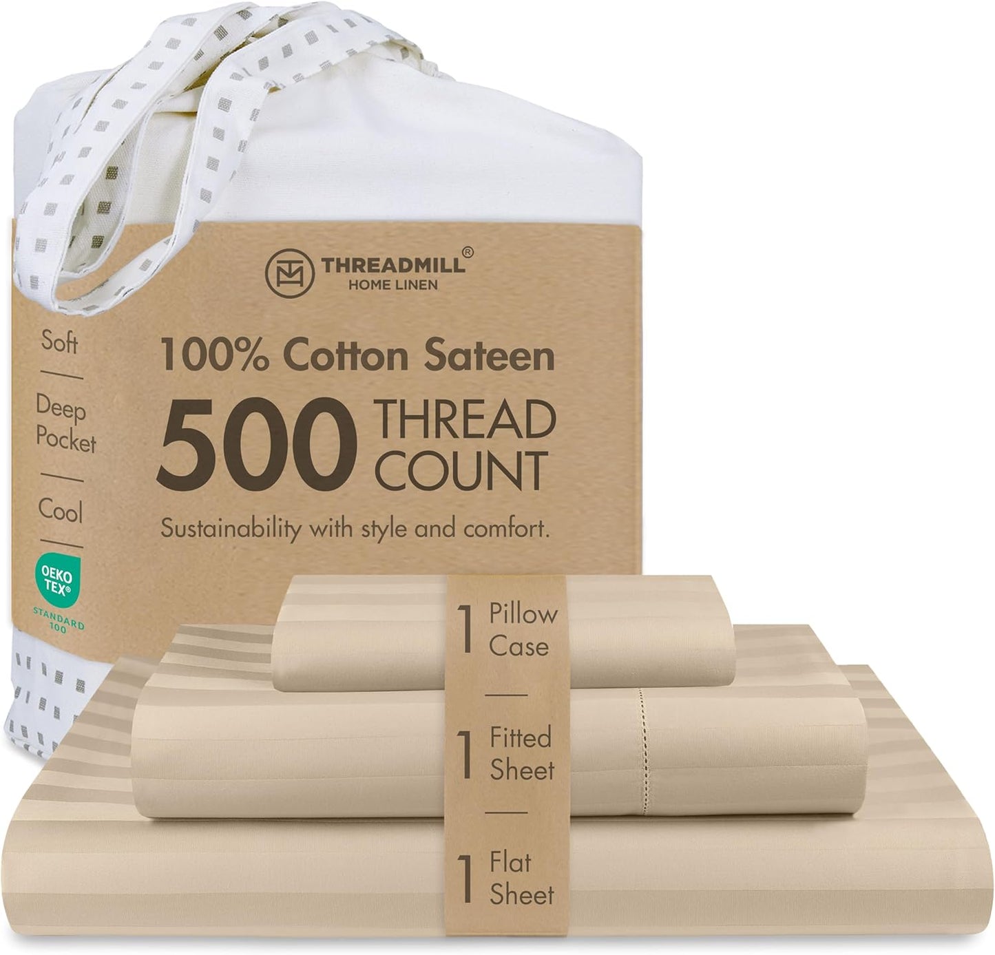 Threadmill 500 Thread Count Twin Size Luxury Cotton Bedding