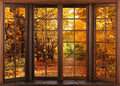 Fall Window Backdrop Autumn Forest Scene Background 10x8ft - Photo