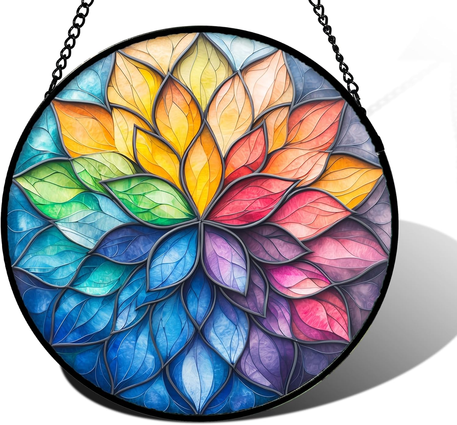 Colorful Flower Petals Stained Glass Window Hanging Suncatcher