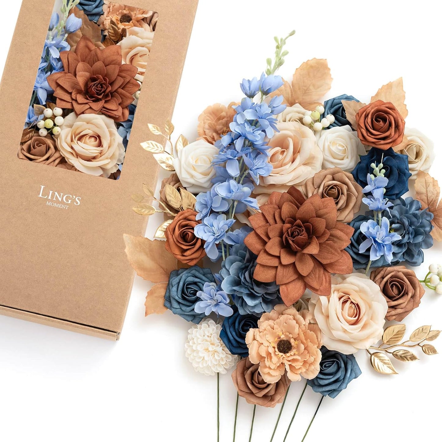 Burnt Orange & Navy Artificial Flowers for DIY Wedding Decor