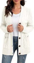 Women Long Sleeve Cable Knit Button Cardigan - Cozy Loose Fit