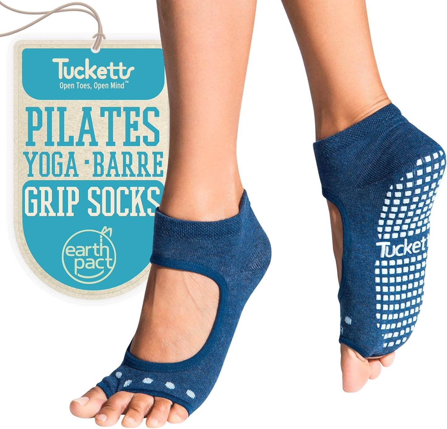 Tucketts Non-Slip Toeless Pilates Socks - Grip for Barefoot Workouts