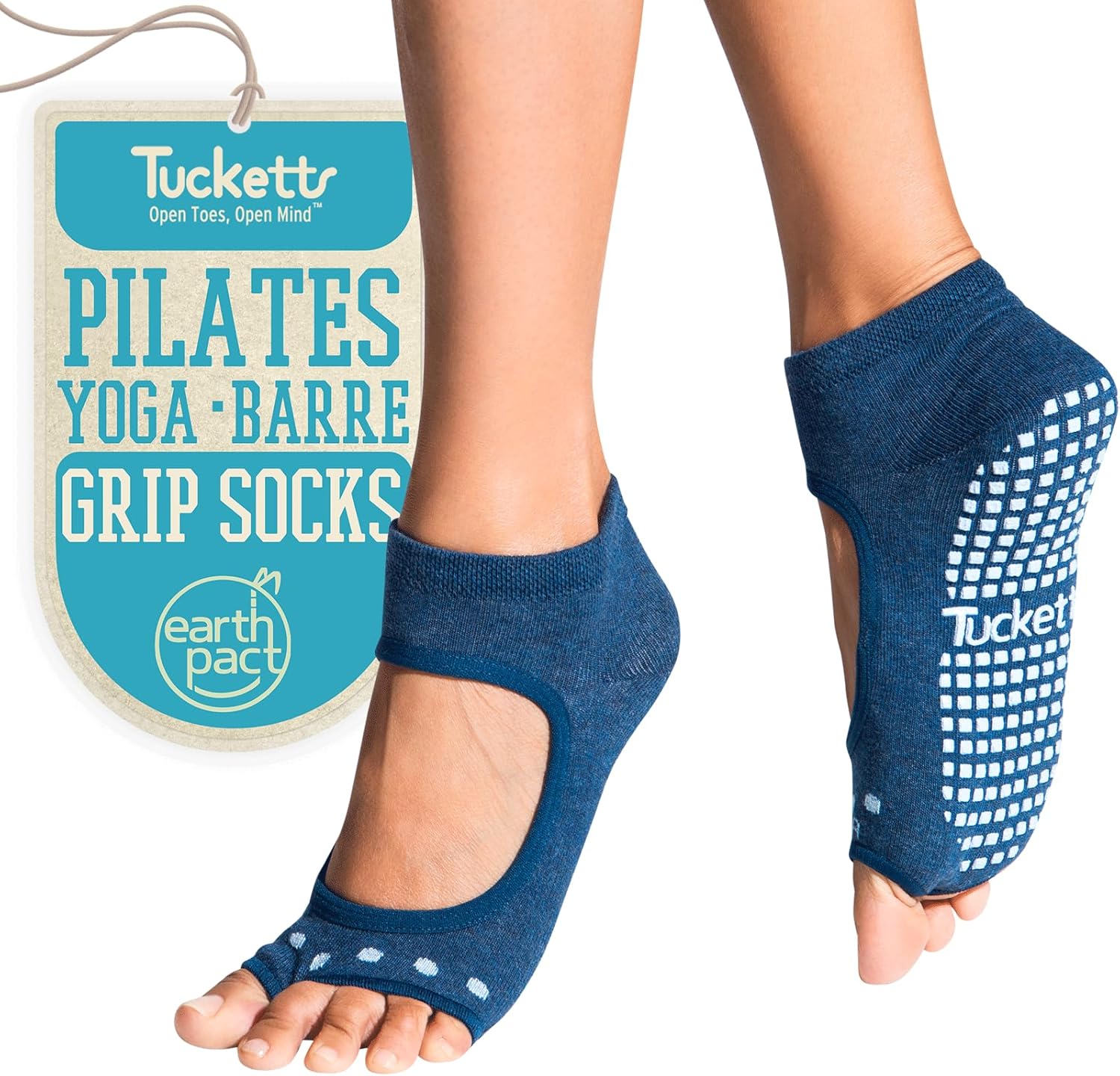 Tucketts Non-Slip Toeless Pilates Socks - Grip for Barefoot Workouts
